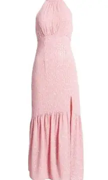 NWOT SAYLOR Audie Sequin Halter Maxi Dress In Pink