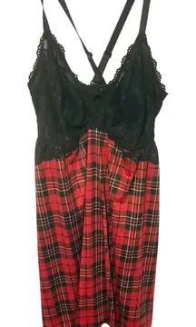Torrid Plus Size 1X Red Plaid Black Lace Chemise Bed‎ Pajama