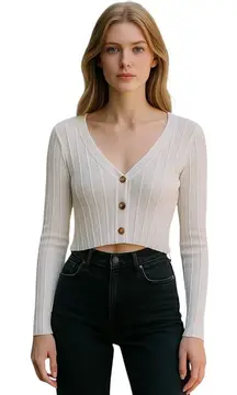 Aeropostale Ribbed Crop Cardigan White Size L Y2K Festival Summer Beach Coastal