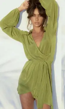 Green Party Time Mini Wrap Dress 2