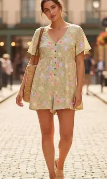 Billabong Spring Daze Floral Viscose Romper Size Small