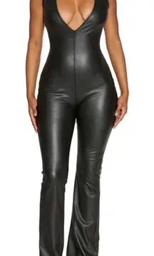 Naked Wardrobe Faux Leather Sleeveless Jumpsuit Sz M