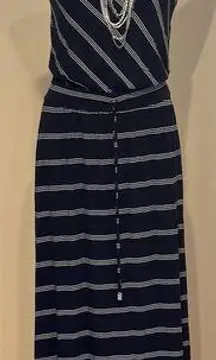 Michael Stars Drop Waist Navy Blue & White Striped Maxi Dress Sz S Tie In Front