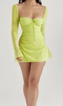 House of CB ‘Baby’ Lime‎ Chiffon Halter Mini Dress NWOT size S