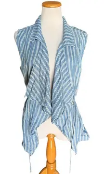 Womens Altard State Sleeveless Open Front Tie Waist Chambray Vest Poncho - Sz M