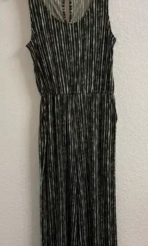 Halston Green White Striped Sleeveless Wide Leg Jumpsuit Size Small Stretchy
