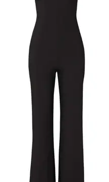 Likely Constance square neck wide leg flare black tank top jumpsuit 0 .