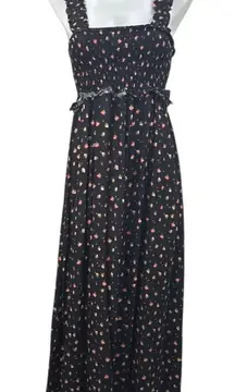 Topshop Women's Black Floral Sleeveless Smocked Ruffle Cami Maxi Dress Size XS