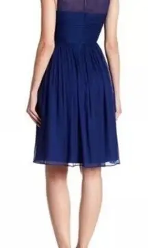 J Crew Womens Dress Sz 2 Clara 100% Silk Sheer Chiffon Neckline NEW Navy Blue‎