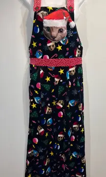 Love On A Hanger Womens Black Santa Cat Christmas Print Jumpsuit Overalls XS