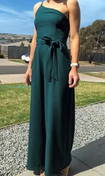 Petal & Pup Leyton Emerald Green One Shoulder Wide Leg Belted Jumpsuit 12