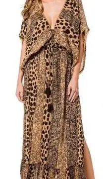 Anthropologie  Z&L boho leopard print maxi dress coverup beach vacation medium