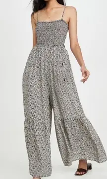 Free People  Little Of Your Love Dark Combo Floral Slouchy Wide Leg Jumpsuit S