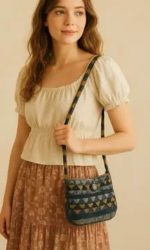 Vintage Handmade Braided Wool Shoulder Bag Patchwork One-of-a-Kind Cottagecore