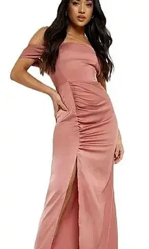 NEW Boohoo Rose Cold Shoulder Satin Maxi Dress Size Small