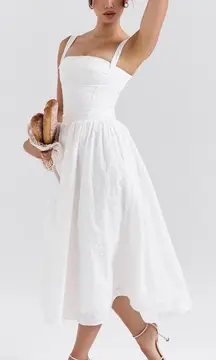 HOUSE OF CB 'Vivien' White Broderie Anglais Midi Sundress NWOT size XS‎