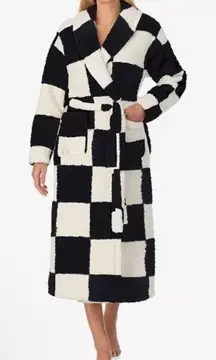 Sanctuary Women’s Ultra-Cozy Belted Check Wrap Robe – Black Check –Faux Fur XS/S
