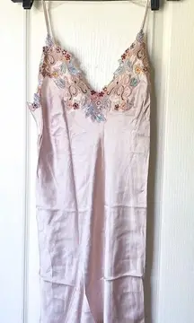 Slip Maison Rainbow Embroidered Silk Floral Dress Lace Blush Pink M NWT