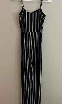 Black and white striped skinny jumpsuit