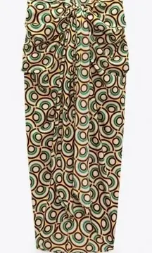 Zara Pareo Sarong Wrap Skirt Front Knot Self Closure Lightweight M Green Yellow