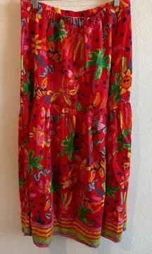Maison D Amelie Paris Linen Rayon Blend Midi Maxi Skirt Tiered Sun Tropical