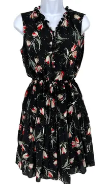 Rebecca Taylor Black Tulip Floral Print Silk Dress Sleeveless Size 4