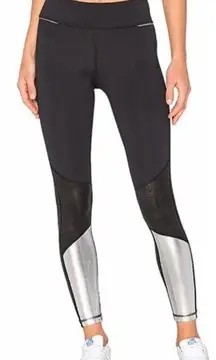 Alala Blocked Ankle Running Tights/Leggings Black Silver Metallic Size XS