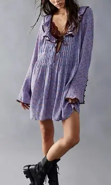 Free People Bohemian Grunge Blossom Baby Mini Dress in Blue Periwinkle Small NWT
