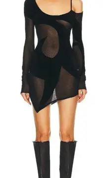 THE ATTICO Long Sleeve Mini Dress in Black 42 New Womens Knit Sheer sweater
