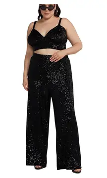 Fashion To Figure Women's Sequin Crop Top sz 2 & Wide Leg Pant sz 3 Set