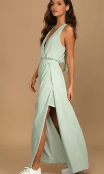 NWT LuLus Sunny Day Perfection Sage‎ Green Tie-Back Maxi Dress, M!