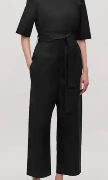 COS Short-sleeve Poplin Wide-Leg Jumpsuit, Black, Size 2