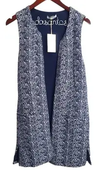 Tart Textured Wooven Navy Blue/ White Vest Size Small Cotton Blend