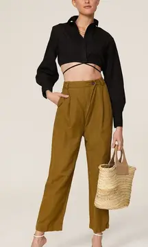 Mara Hoffman Almeria Linen Trouser Pants in Olive Size 8