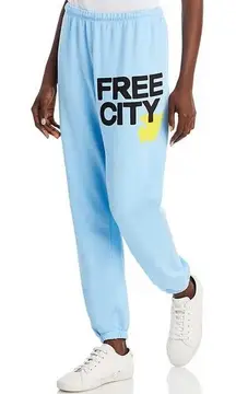 FREECITY Cotton Logo Sweatpants Joggers Light Blue Yellow Bird Size Medium