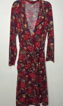 Green cotton by garnet hill floral robe pockets pink purple one size fits most