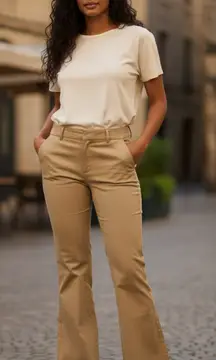 Theory Mid-Rise Stretchy Flare Trousers Tan Size 4