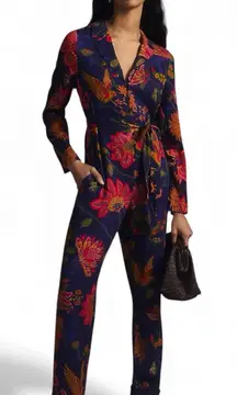 FARM Rio x Anthropologie Long Sleeve Floral Jumpsuit Medium NWT Pockets Belted