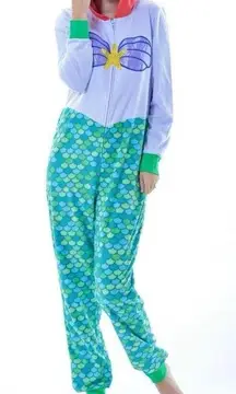 Disney  Little Mermaid Ariel One Piece Hooded Fleece Pajamas Costume Adult M