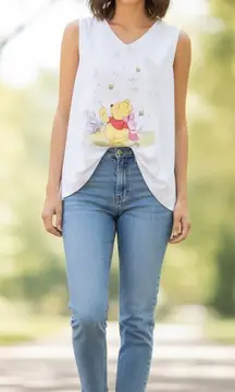 Disney Winnie the Pooh Sleeveless Shirt Womens Small Cream Summer Lightweight