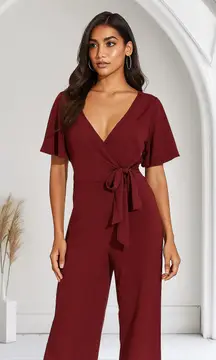 LEITH Elegant Burgundy Jumpsuit pants women size XS front opening sexy romper
