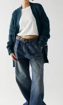 Free People Oversized Slouchy Montana Cable Knit Cardi Cardigan Navy Medium