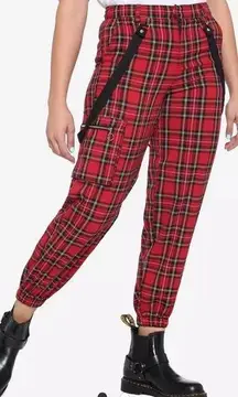 Hot Topic Red Plaid Jogger Cargo Pants Grunge Goth Punk Retro