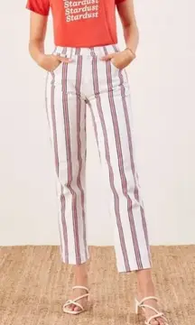 Reformation Roper Grenada White Red Blue Stripe Straight Crop Jeans 26"
