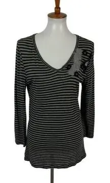 MaxMara Weekend Top Large Gray‎ Striped Long Sleeve Designer Minimalist