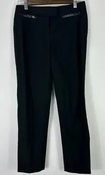 Cynthia Steffe Pants 0 Black Faux Leather Trim Slim Fit Tailored Quiet Luxury