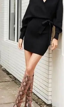 GIANNI BINI Black Low Cut Fitted Mini Sweater Dress Sexy Party LBD Size‎ Small