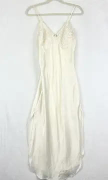 Vintage Adonna Satin Slip Maxi Dress Size Small Ivory 90s Y2K Fairy Coquette