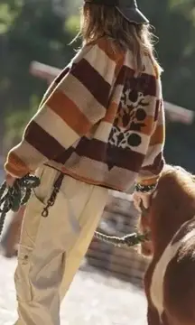 Free People Hit The Slopes Printed Fleece Jacket Trail Blazer Combo Large Logo