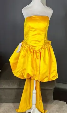 Short Yellow Strapless Homecoming Prom Dress Corset Back Bow Puffy Skirt Size M
